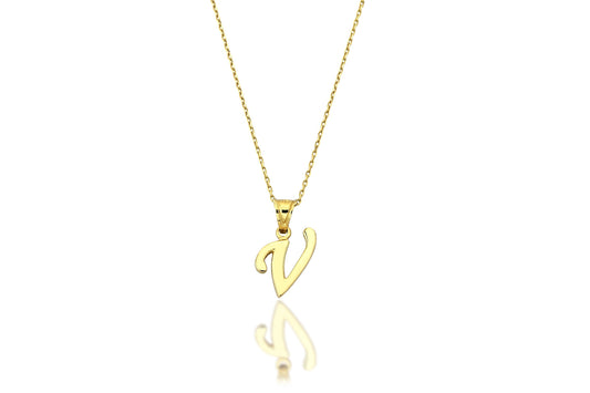 Initial Letter V 14K Gold Pendant (without Chain)